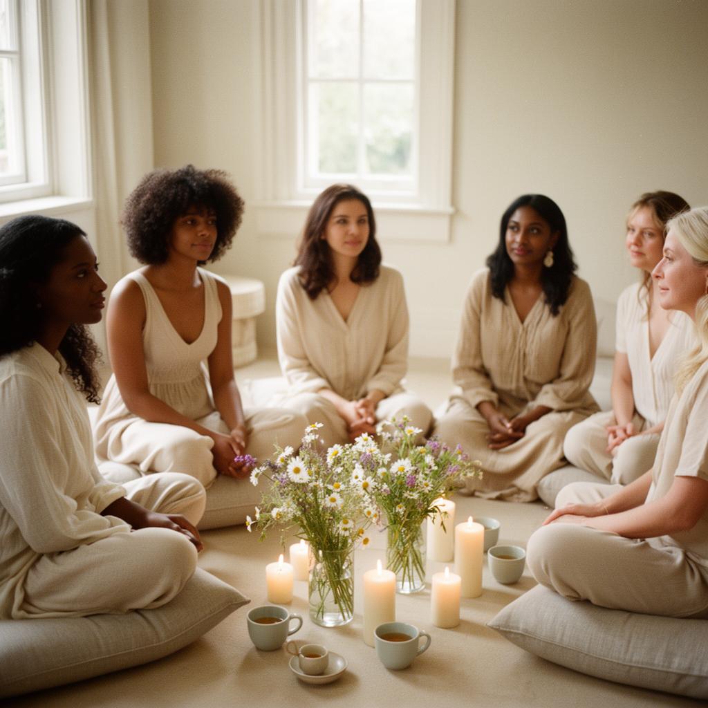 A circle of Black and brown mothers gathered for a sunlit motherhood ritual — Soul Full Village membership